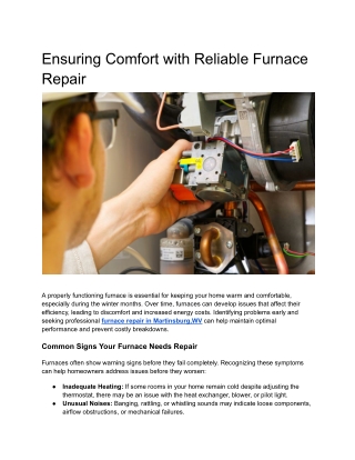 Ensuring Comfort with Reliable Furnace Repair
