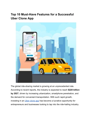 Top 10 Must-Have Features for a Successful Uber Clone App