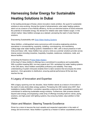 Harnessing Solar Energy for Sustainable Heating Solutions in Dubai