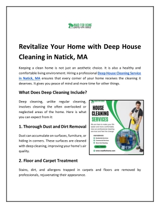 Revitalize Your Home with Deep House Cleaning in Natick, MA