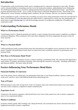 Factors Influencing Your Performance Bond Rates