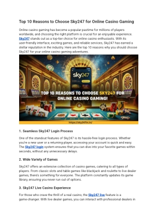 Top 10 Reasons to Choose Sky247 for Online Casino Gaming