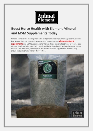 Boost Horse Health with Element Mineral and MSM Supplements Today
