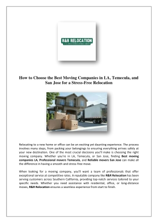 Long-Distance Movers in San Jose | Reliable Services by R&R Relocation