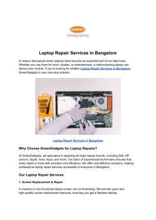 Laptop Repair Services in Bangalore