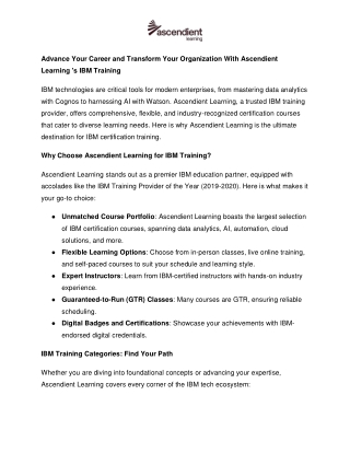 Advance Your Career and Transform Your Organization With Ascendient Learning 's IBM Training