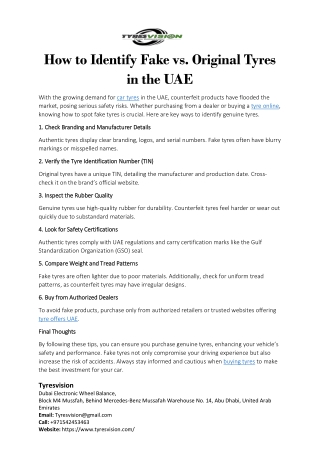 How to Identify Fake vs. Original Tyres in the UAE