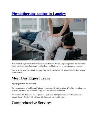 Physiotherapy center in Langley