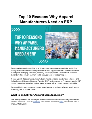 Top 10 Reasons Why Apparel Manufacturers Need an ERP
