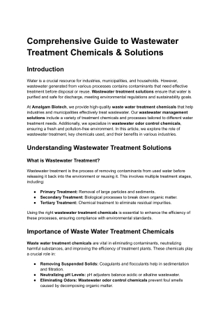 Comprehensive Guide to Wastewater Treatment Chemicals & Solutions