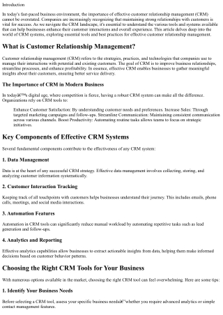 Navigating the CRM Landscape: Essential Tools for Effective Customer Relationshi