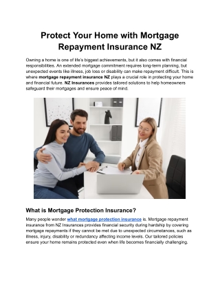 Protect Your Home with Mortgage Repayment Insurance NZ
