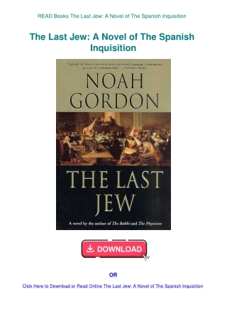 READ Books The Last Jew A Novel of The Spanish Inquisition