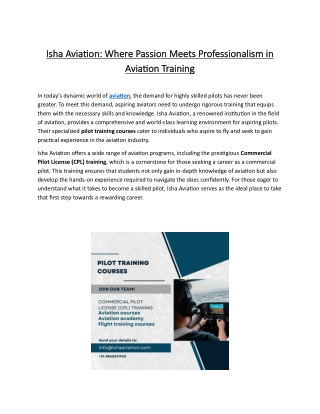 Isha Aviation Where Passion Meets Professionalism in Aviation Training