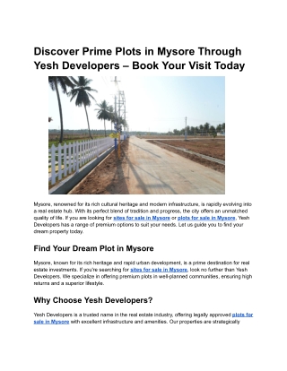 Discover Prime Plots in Mysore Through Yesh Developers – Book Your Visit Today