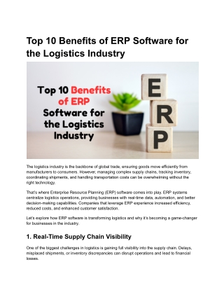 Top 10 Benefits of ERP Software for the Logistics Industry
