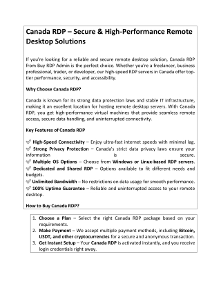 Canada RDP – Secure & High-Performance Remote Desktop Solutions