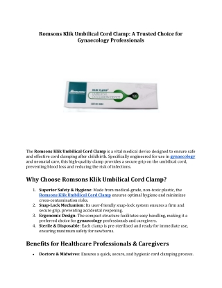 Romsons Klik Umbilical Cord Clamp: A Trusted Choice for Gynaecology Professional