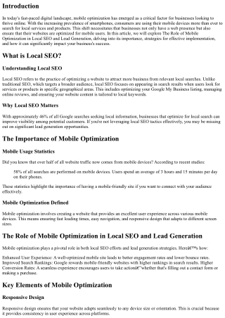 The Role of Mobile Optimization in Local SEO and Lead Generation
