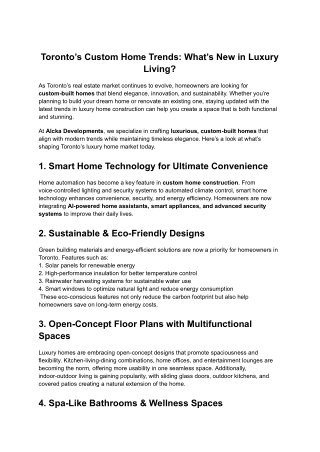 Toronto’s Custom Home Trends: What’s New in Luxury Living?