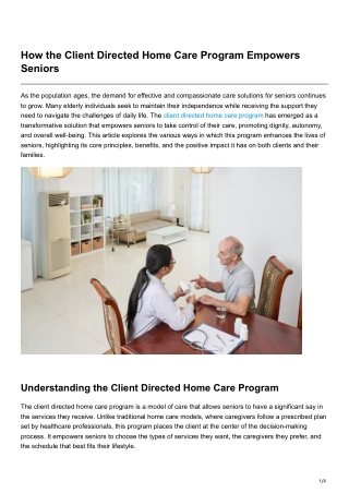 How the Client Directed Home Care Program Empowers Seniors