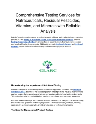 Comprehensive Testing Services for Nutraceuticals, Residual Pesticides, Vitamins, and Minerals with Reliable Analysis