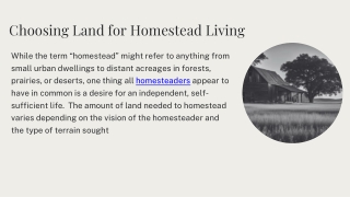 Choosing Land for Homestead Living