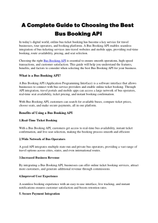 A Complete Guide to Choosing the Best Bus Booking API