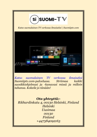 Katso suomalainen TV verkossa ilmaiseksi | Suomiiptv.com