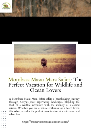 Mombasa Masai Mara Safari: The Perfect Vacation for Wildlife and Ocean Lovers