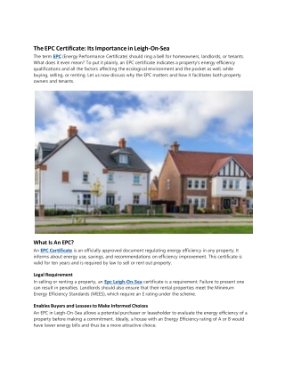 The EPC Certificate Its Importance in Leigh-On-Sea