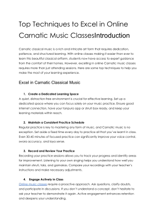 Top Techniques to Excel in Online Carnatic Music Classes