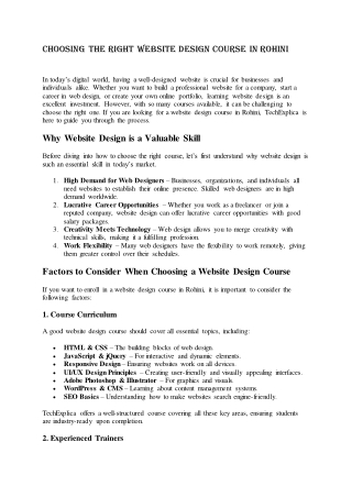 Choosing the Right Website Design Course in Rohini