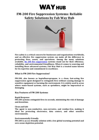 FM-200 Fire Suppression Systems Reliable Safety Solutions by Fab Way Hub
