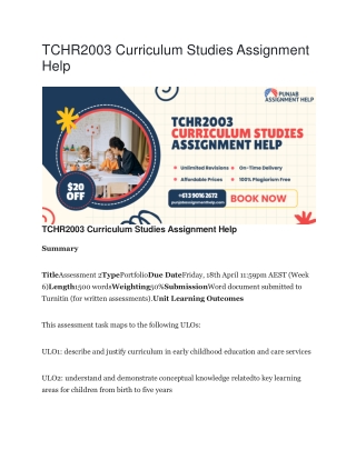 TCHR2003 Curriculum Studies Assignment Help