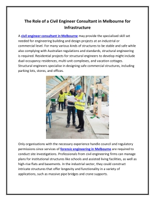 The Role of a Civil Engineer Consultant in Melbourne for Infrastructure
