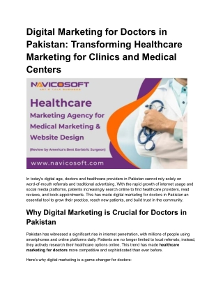 Digital Marketing for Doctors in Pakistan_ Transforming Healthcare Marketing for Clinics and Medical Centers