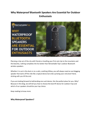 Why Waterproof Bluetooth Speakers Are Essential for Outdoor Enthusiasts