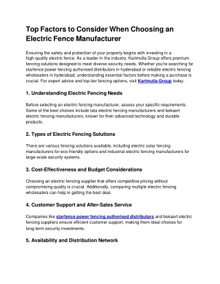 Top Factors to Consider When Choosing an Electric Fence Manufacturer