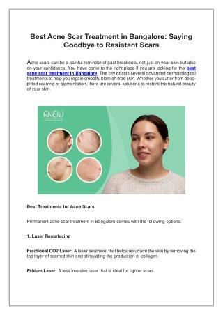 Best Acne Scar Treatment in Bangalore, Saying Goodbye to Resistant Scars
