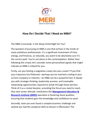 How Do I Decide That I Need an MBA