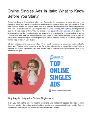 Online Singles Ads in Italy: What to Know Before You Start?