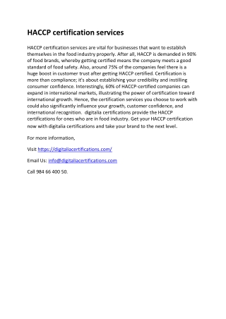 HACCP certification services