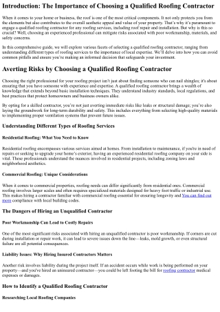 Averting Risks by Choosing a Qualified Roofing Contractor
