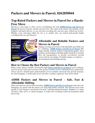 Packers and Movers in Panvel, 8262850044