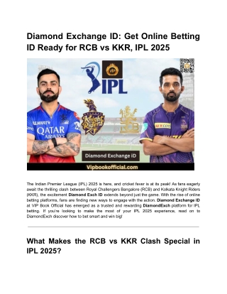 Diamond Exchange ID_ Get Online Betting ID Ready for RCB vs KKR, IPL 2025