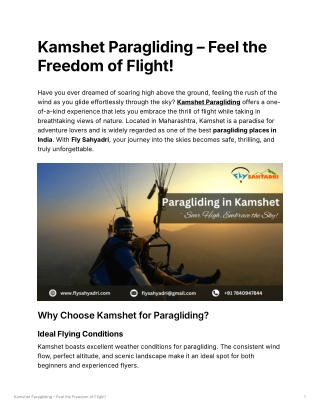 Kamshet Paragliding – Feel the Freedom of Flight!