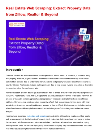 Real Estate Web Scraping: Extract Property Data from Zillow, Realtor