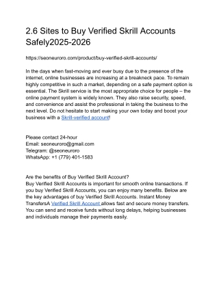 2.6 Sites to Buy Verified Skrill Accounts Safely2025-2026