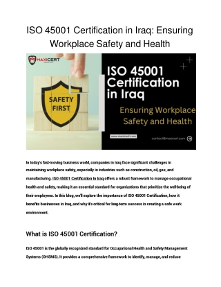 ISO 45001 Certification in Iraq_ Ensuring Workplace Safety and Health